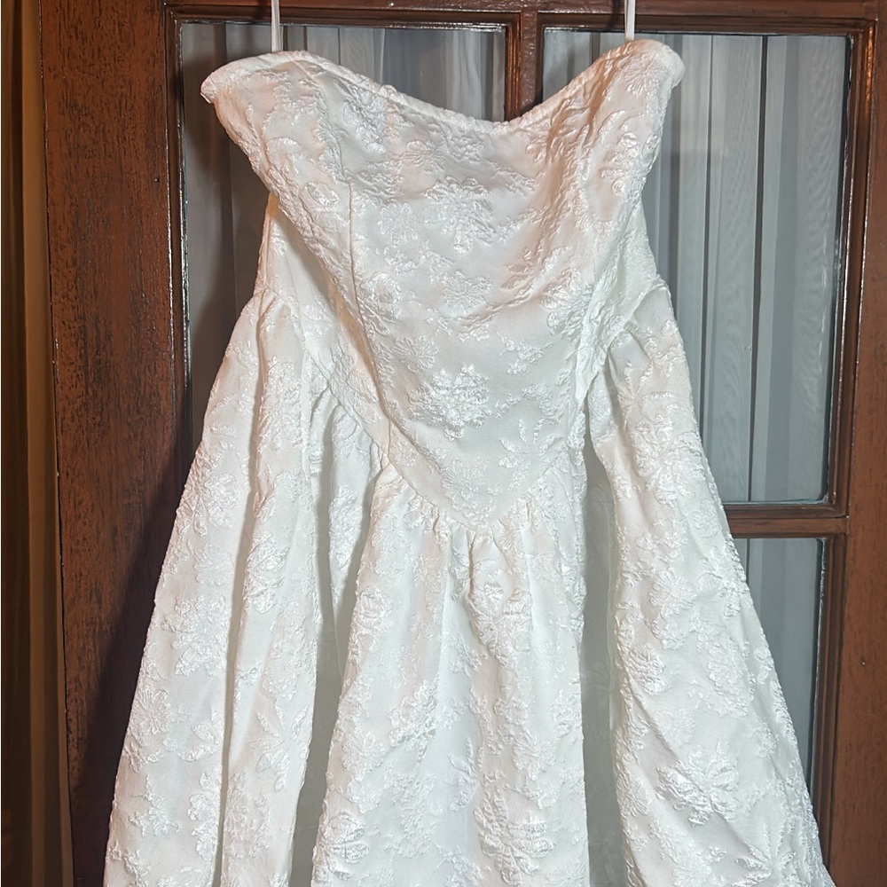 SHEIN White Strapless Lace A-Line Dress